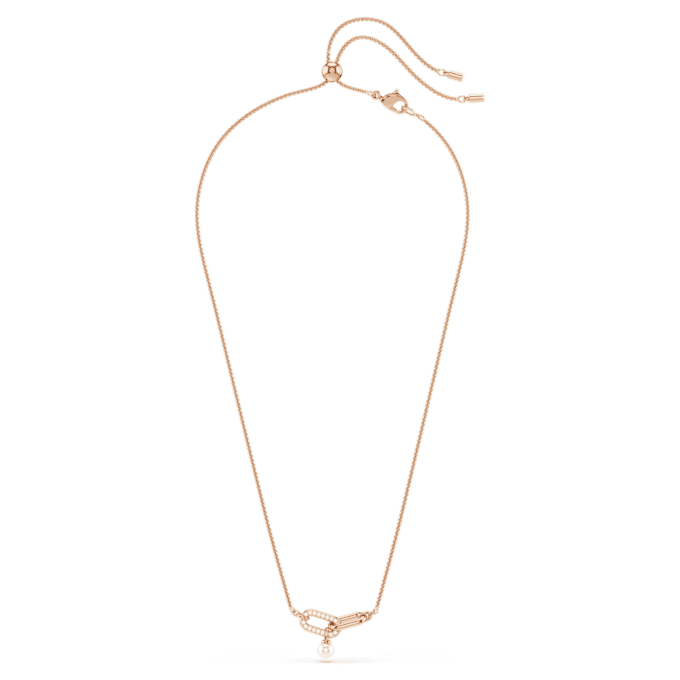 Colgante Constella con perla de cristal, corte redondo, blanco, chapado en tono oro rosa Colgante Constella con perla de cristal, corte redondo, blanco, chapado en tono oro rosa