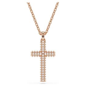 Colgante cruz Insigne, blanco, chapado en tono oro rosa