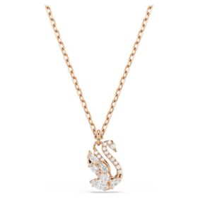 Colgante de cisne con cortes variados, cisne, blanco, chapado en tono oro rosa