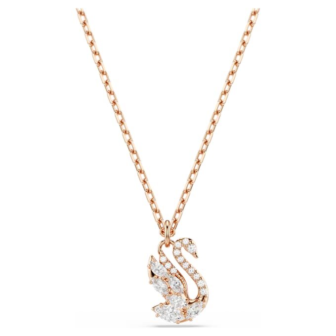 Colgante de cisne con cortes variados, cisne, blanco, chapado en tono oro rosa Colgante de cisne con cortes variados, cisne, blanco, chapado en tono oro rosa