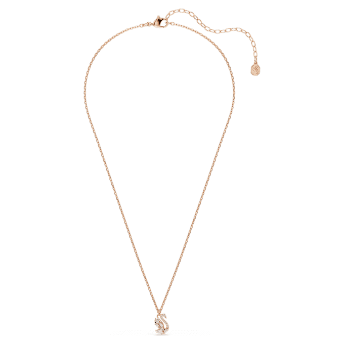 Colgante de cisne con cortes variados, cisne, blanco, chapado en tono oro rosa Colgante de cisne con cortes variados, cisne, blanco, chapado en tono oro rosa