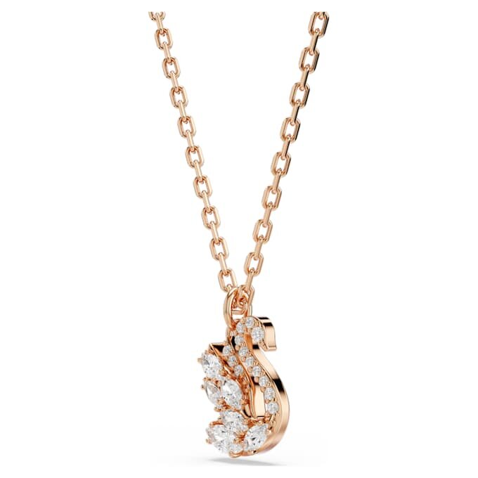 Colgante de cisne con cortes variados, cisne, blanco, chapado en tono oro rosa Colgante de cisne con cortes variados, cisne, blanco, chapado en tono oro rosa