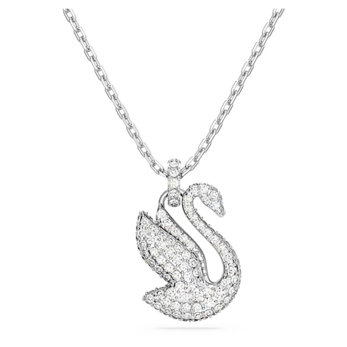 Colgante de cisne, mediano, blanco, chapado en rodio Colgante de cisne, mediano, blanco, chapado en rodio