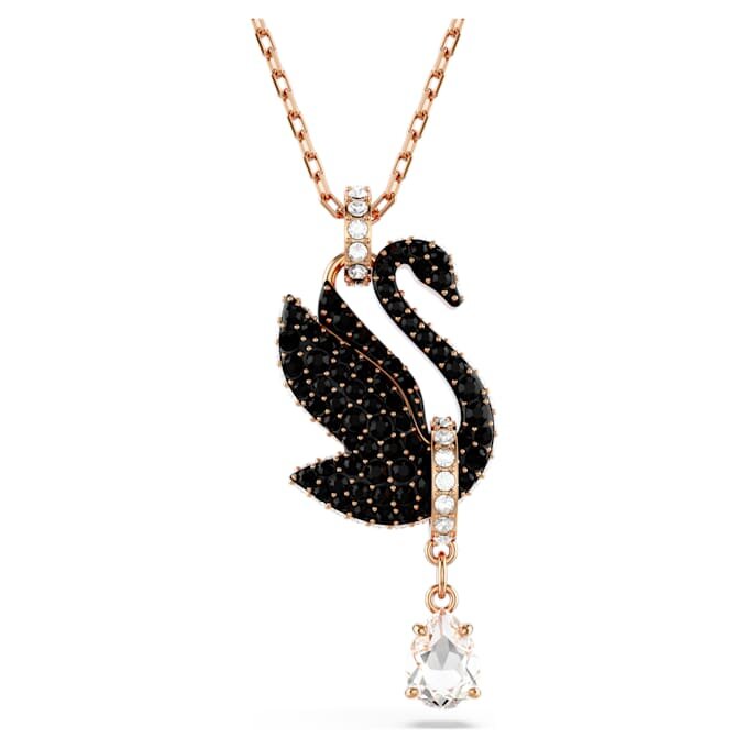 Colgante de cisne, negro, chapado en tono oro rosa Colgante de cisne, negro, chapado en tono oro rosa