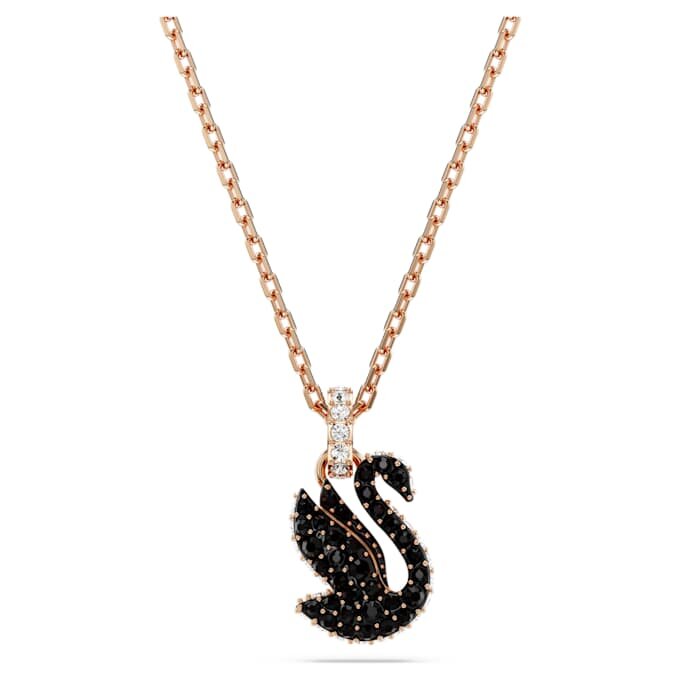 Colgante de cisne, pequeño, negro, chapado en tono oro rosa Colgante de cisne, pequeño, negro, chapado en tono oro rosa