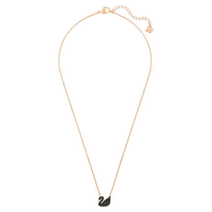 Colgante de cisne, pequeño, negro, chapado en tono oro rosa Colgante de cisne, pequeño, negro, chapado en tono oro rosa