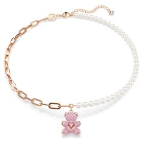 Colgante de osito con perlas de cristal, osito, rosa, chapado en tono oro rosa