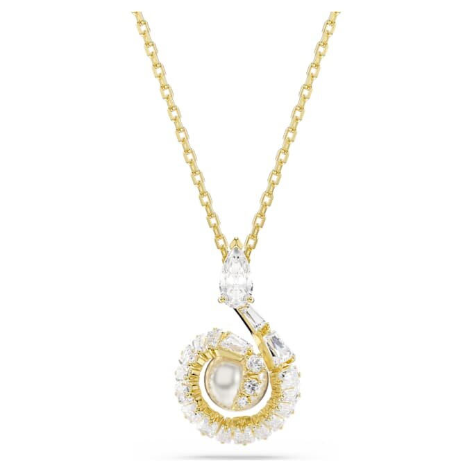 Colgante de serpiente con perla de cristal, cortes variados, Año de la Serpiente, blanco, chapado en tono dorado Colgante de serpiente con perla de cristal, cortes variados, Año de la Serpiente, blanco, chapado en tono dorado