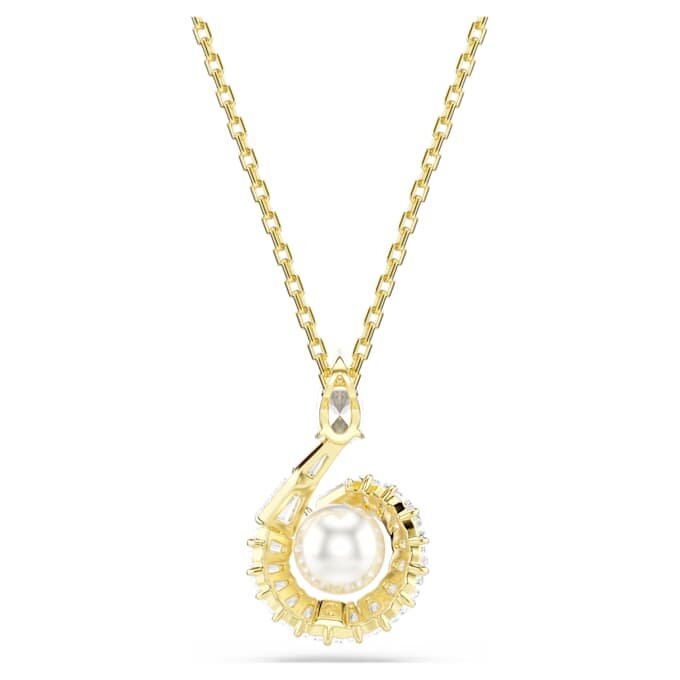 Colgante de serpiente con perla de cristal, cortes variados, Año de la Serpiente, blanco, chapado en tono dorado Colgante de serpiente con perla de cristal, cortes variados, Año de la Serpiente, blanco, chapado en tono dorado