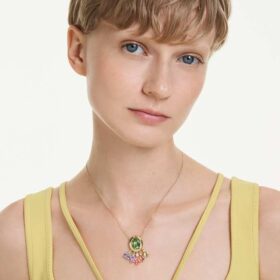 Colgante Gema con cortes mixtos, cristales colgantes, multicolor, chapado en tono dorado