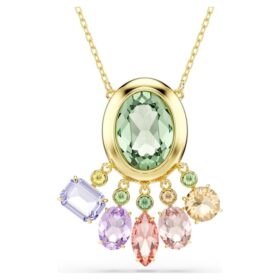 Colgante Gema con cortes mixtos, cristales colgantes, multicolor, chapado en tono dorado