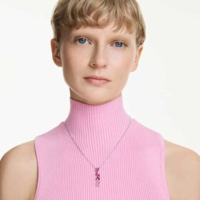 Colgante Gema con cortes variados, rosa, chapado en rodio