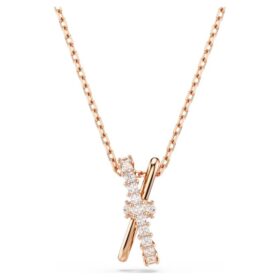 Colgante «Hyperbola» con cortes mixtos, diseño retorcido, blanco, chapado en tono oro rosa