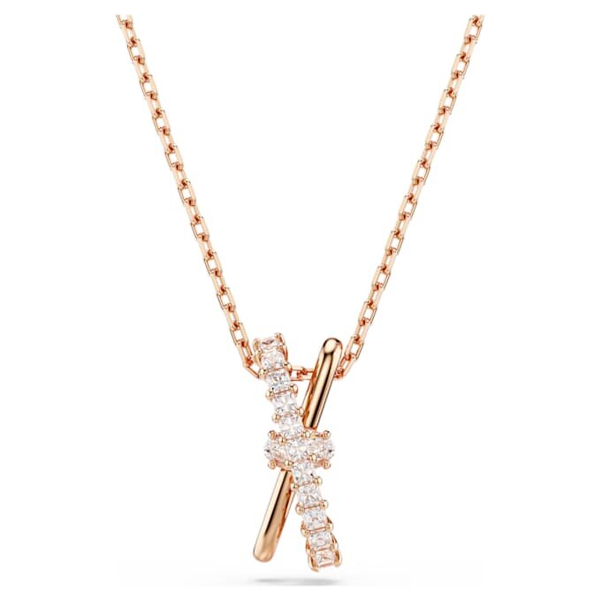 Colgante «Hyperbola» con cortes mixtos, diseño retorcido, blanco, chapado en tono oro rosa Colgante «Hyperbola» con cortes mixtos, diseño retorcido, blanco, chapado en tono oro rosa
