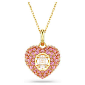 Colgante Idyllia con corte octogonal, perla de cristal, corazón, rosa, chapado en tono dorado