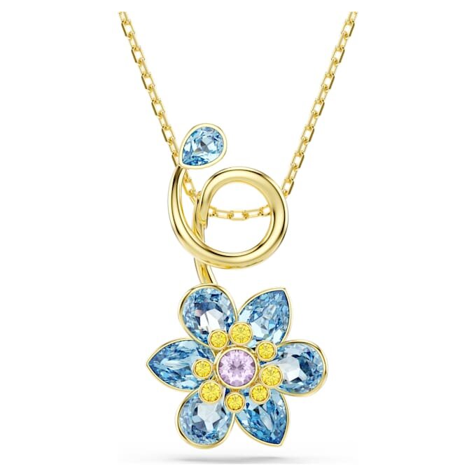 Colgante Idyllia con cortes mixtos, forma de flor, azul, chapado en tono dorado Colgante Idyllia con cortes mixtos, forma de flor, azul, chapado en tono dorado