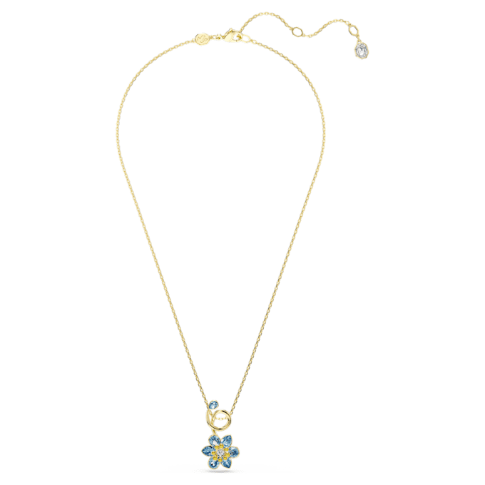 Colgante Idyllia con cortes mixtos, forma de flor, azul, chapado en tono dorado Colgante Idyllia con cortes mixtos, forma de flor, azul, chapado en tono dorado