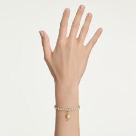 Colgante Idyllia con cortes variados, corazón con llave, blanco, chapado en oro