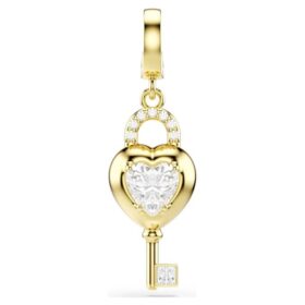 Colgante Idyllia con cortes variados, corazón con llave, blanco, chapado en oro