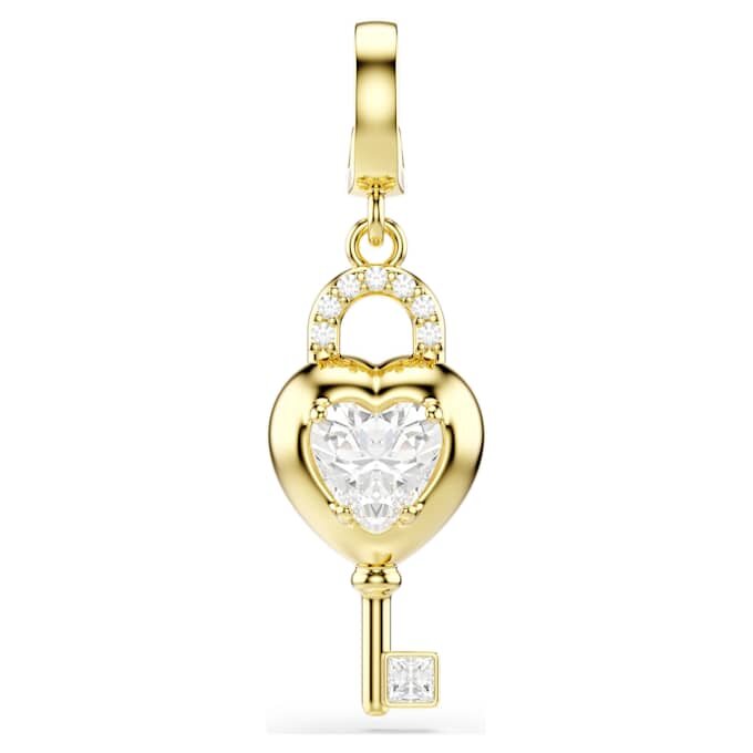 Colgante Idyllia con cortes variados, corazón con llave, blanco, chapado en oro Colgante Idyllia con cortes variados, corazón con llave, blanco, chapado en oro