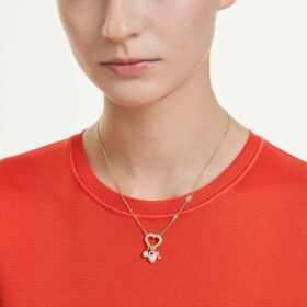 Colgante Idyllia con cortes variados, corazón, llave, rosa, chapado en tono dorado