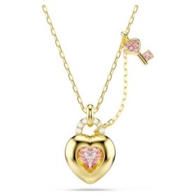 Colgante Idyllia con cortes variados, corazón, llave, rosa, chapado en tono dorado