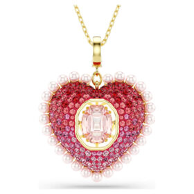 Colgante Idyllia con cortes variados, corazón, rosa, chapado en tono dorado