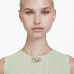 Colgante Idyllia con cortes variados, flor, multicolor, chapado en tono dorado