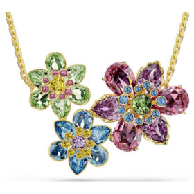 Colgante Idyllia con cortes variados, flor, multicolor, chapado en tono dorado