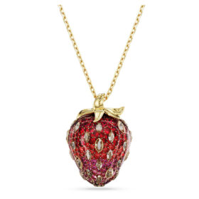 Colgante Idyllia con cortes variados, fresa, rojo, chapado en tono dorado