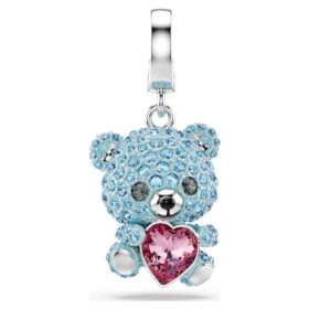 Colgante Idyllia con cortes variados, osito, azul, chapado en rodio