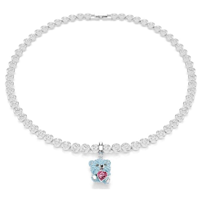 Colgante Idyllia con cortes variados, osito, azul, chapado en rodio Colgante Idyllia con cortes variados, osito, azul, chapado en rodio