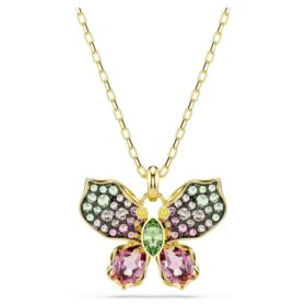 Colgante Idyllia con cortes variados, pavé, mariposa, multicolor, chapado en tono dorado