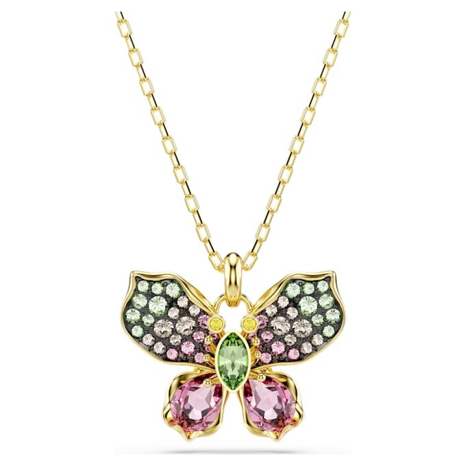 Colgante Idyllia con cortes variados, pavé, mariposa, multicolor, chapado en tono dorado Colgante Idyllia con cortes variados, pavé, mariposa, multicolor, chapado en tono dorado
