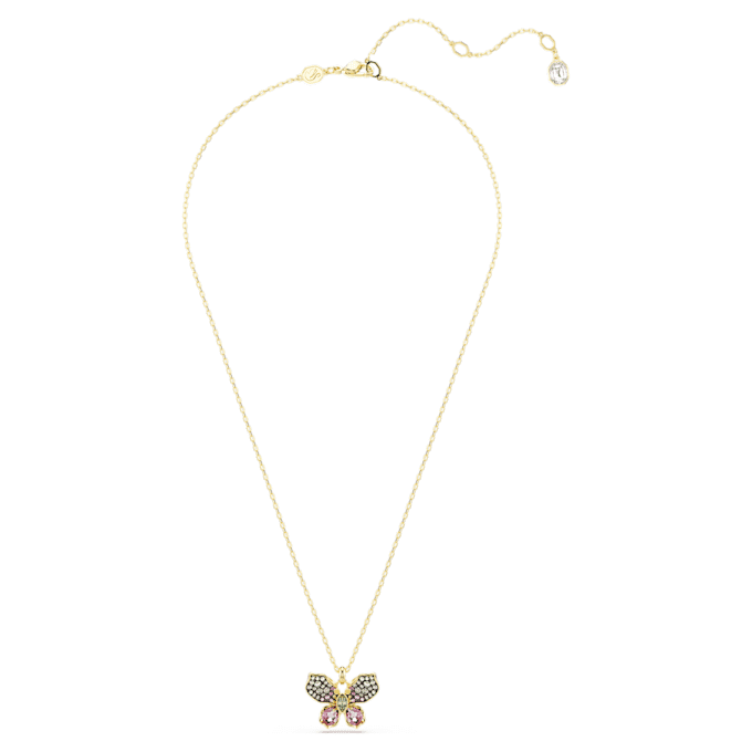 Colgante Idyllia con cortes variados, pavé, mariposa, multicolor, chapado en tono dorado Colgante Idyllia con cortes variados, pavé, mariposa, multicolor, chapado en tono dorado