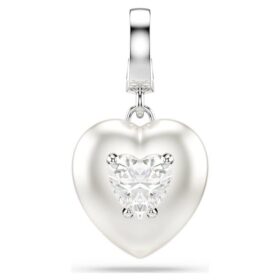 Colgante Idyllia con cortes variados, recubrimiento color perla, corazón, blanco, chapado en rodio