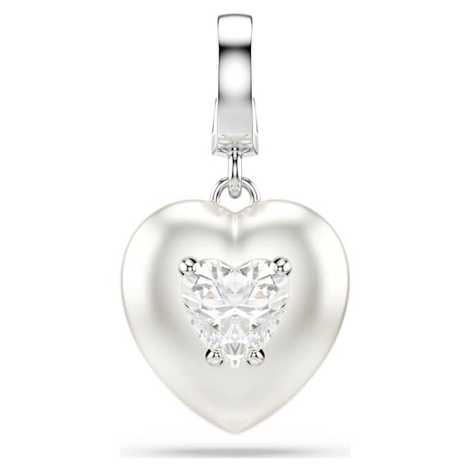 Colgante Idyllia con cortes variados, recubrimiento color perla, corazón, blanco, chapado en rodio Colgante Idyllia con cortes variados, recubrimiento color perla, corazón, blanco, chapado en rodio