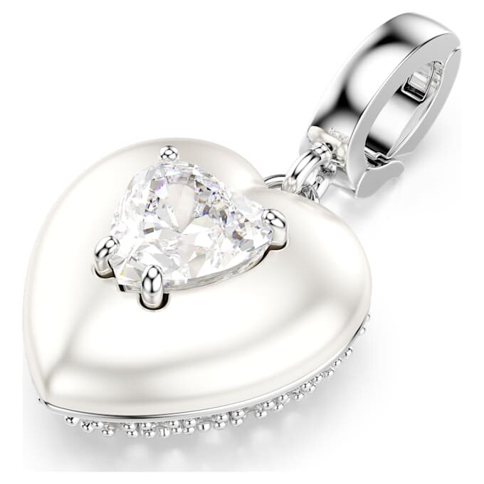 Colgante Idyllia con cortes variados, recubrimiento color perla, corazón, blanco, chapado en rodio Colgante Idyllia con cortes variados, recubrimiento color perla, corazón, blanco, chapado en rodio