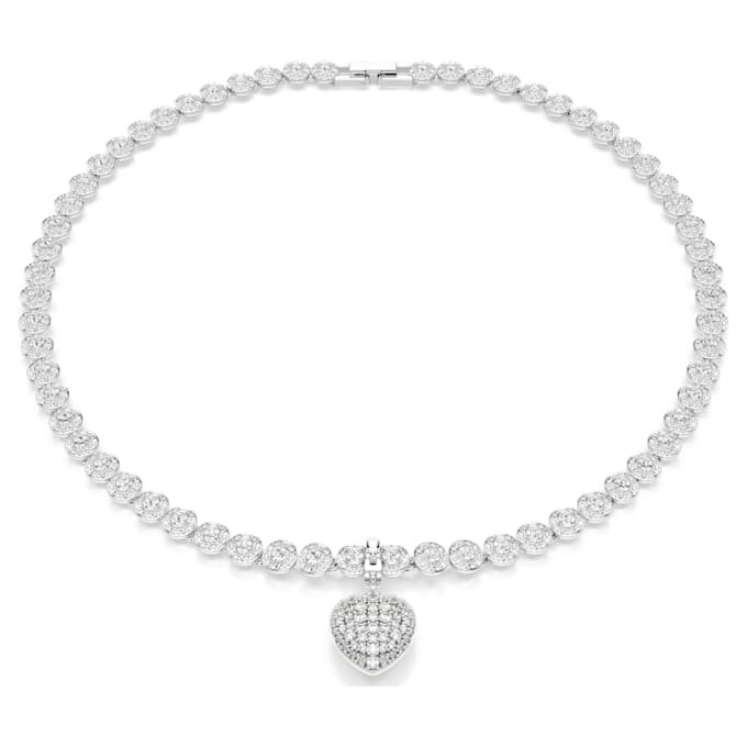 Colgante Idyllia con cortes variados, recubrimiento color perla, corazón, blanco, chapado en rodio Colgante Idyllia con cortes variados, recubrimiento color perla, corazón, blanco, chapado en rodio