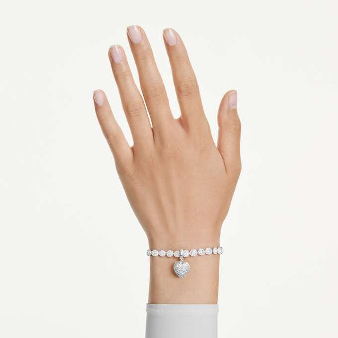 Colgante Idyllia con cortes variados, recubrimiento color perla, corazón, blanco, chapado en rodio Colgante Idyllia con cortes variados, recubrimiento color perla, corazón, blanco, chapado en rodio