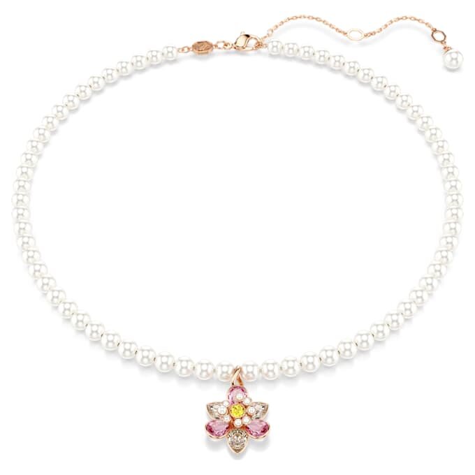 Colgante Idyllia con perla de cristal, cortes variados, flor, multicolor, chapado en tono oro rosa Colgante Idyllia con perla de cristal, cortes variados, flor, multicolor, chapado en tono oro rosa