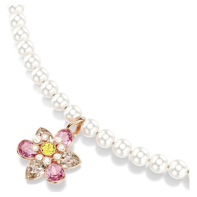 Colgante Idyllia con perla de cristal, cortes variados, flor, multicolor, chapado en tono oro rosa Colgante Idyllia con perla de cristal, cortes variados, flor, multicolor, chapado en tono oro rosa