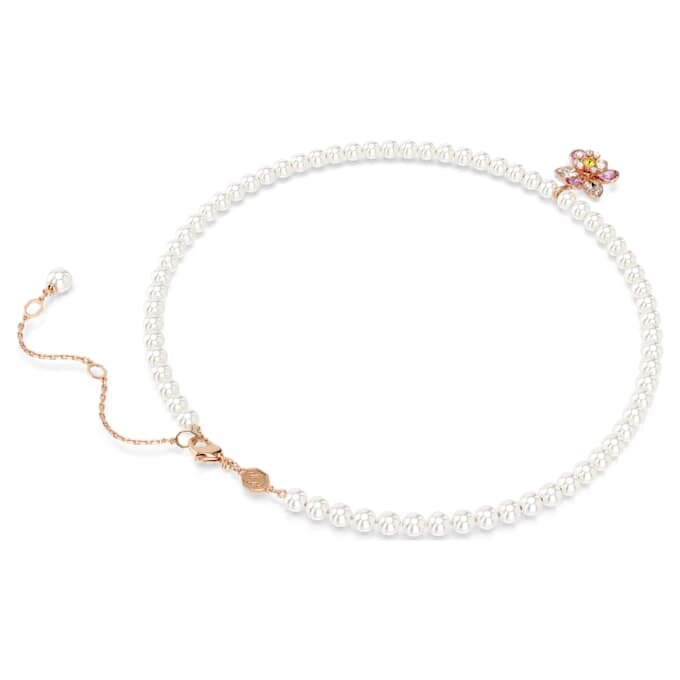 Colgante Idyllia con perla de cristal, cortes variados, flor, multicolor, chapado en tono oro rosa Colgante Idyllia con perla de cristal, cortes variados, flor, multicolor, chapado en tono oro rosa