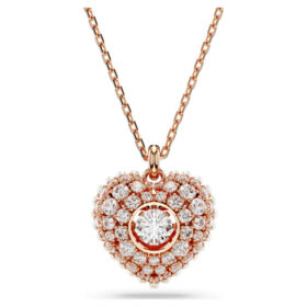 Colgante Idyllia con perla de cristal, forma de corazón, blanco, chapado en tono oro rosa