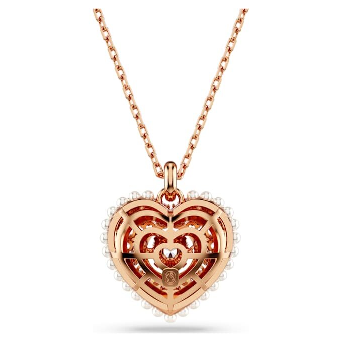 Colgante Idyllia con perla de cristal, forma de corazón, blanco, chapado en tono oro rosa Colgante Idyllia con perla de cristal, forma de corazón, blanco, chapado en tono oro rosa