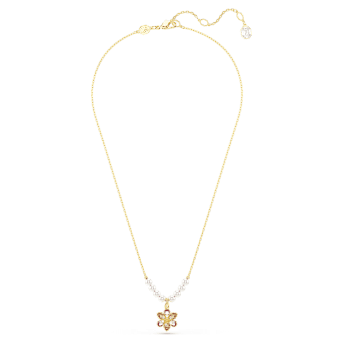 Colgante Idyllia con perlas de cristal, cortes variados, flor, multicolor, chapado en tono dorado Colgante Idyllia con perlas de cristal, cortes variados, flor, multicolor, chapado en tono dorado