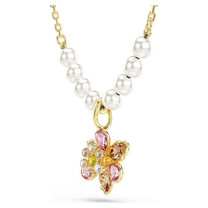 Colgante Idyllia con perlas de cristal, cortes variados, flor, multicolor, chapado en tono dorado Colgante Idyllia con perlas de cristal, cortes variados, flor, multicolor, chapado en tono dorado