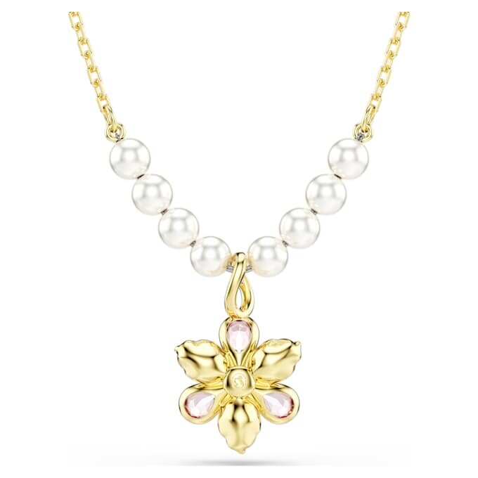 Colgante Idyllia con perlas de cristal, cortes variados, flor, multicolor, chapado en tono dorado Colgante Idyllia con perlas de cristal, cortes variados, flor, multicolor, chapado en tono dorado
