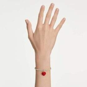 Colgante Idyllia de corte redondo, en forma de corazón, rojo, chapado en oro
