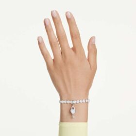 Colgante Idyllia de cortes variados, corazón con llave, blanco, chapado en rodio